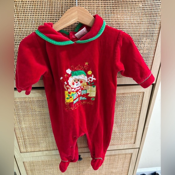 VTG Velour Christmas Outfit Size 6-9M - Picture 1 of 7